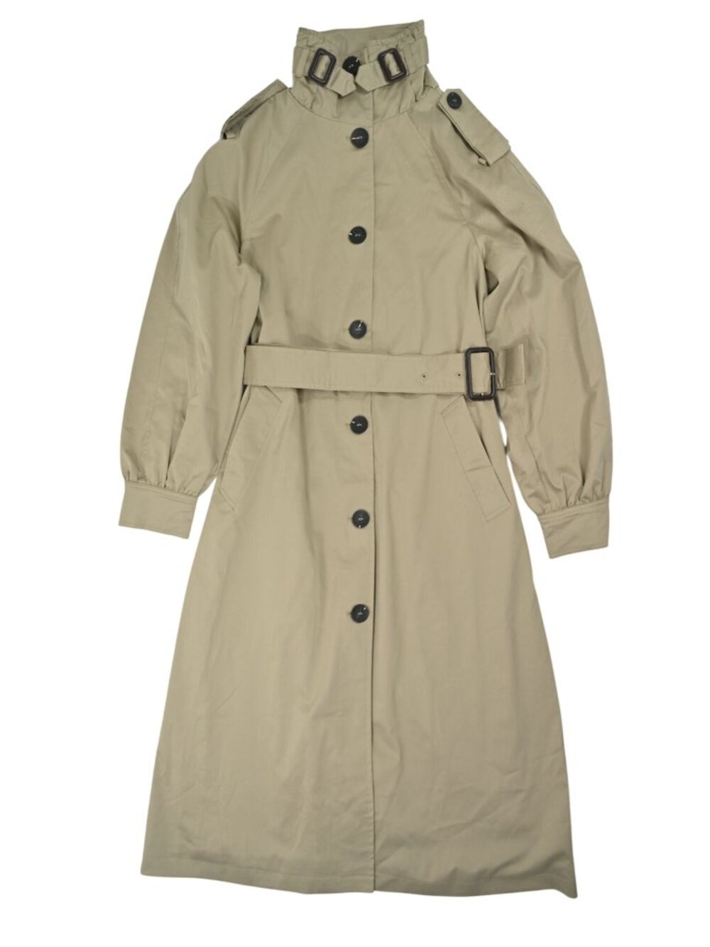 Avec Les Filles Funnel Neck Maxi Trench Coat in Sage